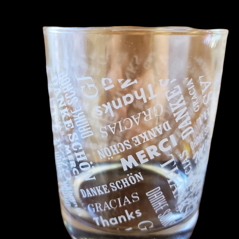 Vintage Low Ball Glasses Set of 4 Etched Multilingual Thank You Merci Gracias - Picture 8 of 8